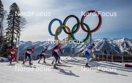 23.02.2014, Sochi, Russia (RUS): Iivo Niskanen (FIN), Rossignol, KV+, Rottefella, Craft followed by Alexander Legkov (RUS), Rossignol, Swix, Rottefella, Adidas and Maxim Vylegzhanin (RUS), Fischer, Swix, Alpina, Rottefella, Adidas - XXII. Olympic Winter Games Sochi 2014, cross-country, 50km men, Sochi (RUS). www.nordicfocus.com. © NordicFocus. Every downloaded picture is fee-liable.