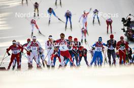 23.02.2014, Sochi, Russia (RUS): Remo Fischer (SUI), Robin Duvillard (FRA), Petter Northug (NOR), Roland Clara (ITA), Konstantin Glavatskikh (RUS), Dario Cologna (SUI), (l-r) - XXII. Olympic Winter Games Sochi 2014, cross-country, 50km men, Sochi (RUS). www.nordicfocus.com. © NordicFocus. Every downloaded picture is fee-liable.