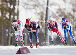 23.02.2014, Sochi, Russia (RUS): Maxim Vylegzhanin (RUS), Robin Duvillard (FRA), Martin Johnsrud Sundby (NOR), - XXII. Olympic Winter Games Sochi 2014, cross-country, 50km men, Sochi (RUS). www.nordicfocus.com. © NordicFocus. Every downloaded picture is fee-liable.