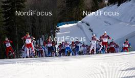 23.02.2014, Sochi, Russia (RUS): Remo Fischer (SUI), Petter Northug (NOR), Ilia Chernousov (RUS), Roland Clara (ITA), Jean Marc Gaillard (FRA), Martin Johnsrud Sundby (NOR), (l-r) - XXII. Olympic Winter Games Sochi 2014, cross-country, 50km men, Sochi (RUS). www.nordicfocus.com. © NordicFocus. Every downloaded picture is fee-liable.
