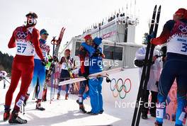 23.02.2014, Sochi, Russia (RUS): Curdin Perl (SUI), Iivo Niskanen (FIN), Ilia Chernousov (RUS), Alexander Legkov (RUS), (l-r) - XXII. Olympic Winter Games Sochi 2014, cross-country, 50km men, Sochi (RUS). www.nordicfocus.com. © NordicFocus. Every downloaded picture is fee-liable.