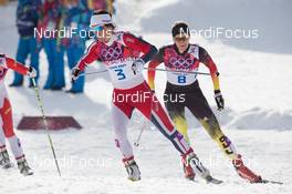 11.02.2014, Sochi, Russia (RUS): Marit Bjoergen (NOR), Denise Herrmann (GER) - XXII. Olympic Winter Games Sochi 2014, cross-country, individual sprint, Sochi (RUS). www.nordicfocus.com. © NordicFocus. Every downloaded picture is fee-liable.