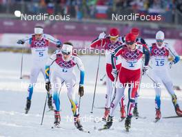 11.02.2014, Sochi, Russia (RUS): Teodor Peterson (SWE), Ola Vigen Hattestad (NOR), Marcus Hellner (SWE) - XXII. Olympic Winter Games Sochi 2014, cross-country, individual sprint, Sochi (RUS). www.nordicfocus.com. © NordicFocus. Every downloaded picture is fee-liable.