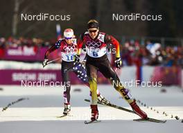 11.02.2014, Sochi, Russia (RUS): Kikkan Randall (USA), Denise Herrmann (GER), (l-r) - XXII. Olympic Winter Games Sochi 2014, cross-country, individual sprint, Sochi (RUS). www.nordicfocus.com. © NordicFocus. Every downloaded picture is fee-liable.