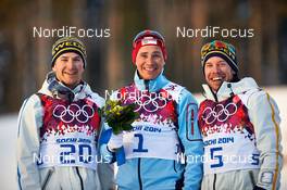 11.02.2014, Sochi, Russia (RUS): Teodor Peterson (SWE), Ola Vigen Hattestad (NOR), Emil Joensson (SWE), (l-r) - XXII. Olympic Winter Games Sochi 2014, cross-country, individual sprint, Sochi (RUS). www.nordicfocus.com. © NordicFocus. Every downloaded picture is fee-liable.