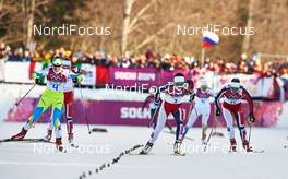 11.02.2014, Sochi, Russia (RUS): Vesna Fabjan (SLO), Maiken Caspersen Falla (NOR), Ingvild Flugstad Oestberg (NOR), (l-r) - XXII. Olympic Winter Games Sochi 2014, cross-country, individual sprint, Sochi (RUS). www.nordicfocus.com. © NordicFocus. Every downloaded picture is fee-liable.
