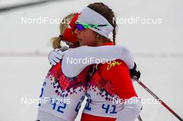11.02.2014, Sochi, Russia (RUS): (l-r) Chandra Crawford (CAN), Fischer, Swix, Rottefella, One Way and Heidi Widmer (CAN) - XXII. Olympic Winter Games Sochi 2014, cross-country, individual sprint, Sochi (RUS). www.nordicfocus.com. © NordicFocus. Every downloaded picture is fee-liable.