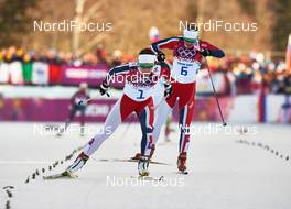 11.02.2014, Sochi, Russia (RUS): Maiken Caspersen Falla (NOR), Ingvild Flugstad Oestberg (NOR), (l-r) - XXII. Olympic Winter Games Sochi 2014, cross-country, individual sprint, Sochi (RUS). www.nordicfocus.com. © NordicFocus. Every downloaded picture is fee-liable.