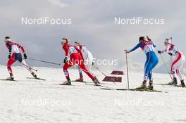 11.02.2014, Sochi, Russia (RUS): Maiken Caspersen Falla (NOR), Laurien van der Graaff (SUI), Anne Kylloenen (FIN), Aurore Jean (FRA) - XXII. Olympic Winter Games Sochi 2014, cross-country, individual sprint, Sochi (RUS). www.nordicfocus.com. © NordicFocus. Every downloaded picture is fee-liable.