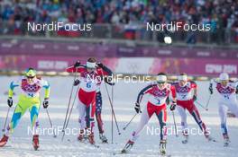 11.02.2014, Sochi, Russia (RUS): Vesna Fabjan (SLO), Ingvild Flugstad Oestberg (NOR), Maiken Caspersen Falla (NOR), Astrid Jacobsen (NOR), Ida Ingemarsdotter (SWE) - XXII. Olympic Winter Games Sochi 2014, cross-country, individual sprint, Sochi (RUS). www.nordicfocus.com. © NordicFocus. Every downloaded picture is fee-liable.