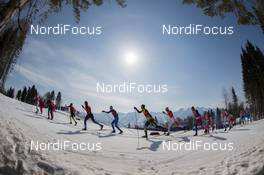 16.02.2014, Sochi, Russia (RUS): Eldar Roenning (NOR), Dmitriy Japarov (RUS), Dietmar Noeckler (ITA), Curdin Perl (SUI), Jens Filbrich (GER), Sami Jauhojaervi (FIN) - XXII. Olympic Winter Games Sochi 2014, cross-country, 4x10km men, Sochi (RUS). www.nordicfocus.com. © NordicFocus. Every downloaded picture is fee-liable.