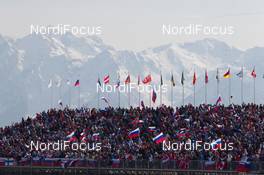 16.02.2014, Sochi, Russia (RUS): Event Feature: Packed grand stand - XXII. Olympic Winter Games Sochi 2014, cross-country, 4x10km men, Sochi (RUS). www.nordicfocus.com. © NordicFocus. Every downloaded picture is fee-liable.