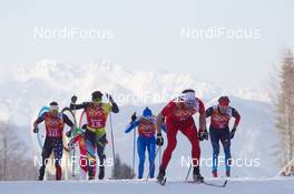 16.02.2014, Sochi, Russia (RUS): Curdin Perl (SUI), Dmitriy Japarov (RUS), Denis Volotka (KAZ) - XXII. Olympic Winter Games Sochi 2014, cross-country, 4x10km men, Sochi (RUS). www.nordicfocus.com. © NordicFocus. Every downloaded picture is fee-liable.