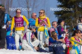 16.02.2014, Sochi, Russia (RUS): Event Feature: The swedish cross-country girls watch the competition - XXII. Olympic Winter Games Sochi 2014, cross-country, 4x10km men, Sochi (RUS). www.nordicfocus.com. © NordicFocus. Every downloaded picture is fee-liable.
