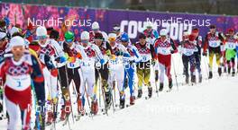 09.02.2014, Sochi, Russia (RUS): Johannes Duerr (AUT), Marcus Hellner (SWE), Tobias Angerer (GER), Anders Soedergren (SWE), (l-r) - XXII. Olympic Winter Games Sochi 2014, cross-country, skiathlon men, Sochi (RUS). www.nordicfocus.com. © NordicFocus. Every downloaded picture is fee-liable.