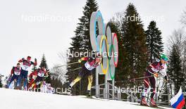 09.02.2014, Sochi, Russia (RUS): Maxim Vylegzhanin (RUS), Hannes Dotzler (GER), Tobias Angerer (GER), Johannes Duerr (AUT), (l-r) - XXII. Olympic Winter Games Sochi 2014, cross-country, skiathlon men, Sochi (RUS). www.nordicfocus.com. © NordicFocus. Every downloaded picture is fee-liable.