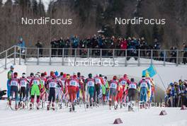 09.02.2014, Sochi, Russia (RUS): Event Feature: The field climbs the first uphill - XXII. Olympic Winter Games Sochi 2014, cross-country, skiathlon men, Sochi (RUS). www.nordicfocus.com. © NordicFocus. Every downloaded picture is fee-liable.