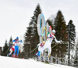 09.02.2014, Sochi, Russia (RUS): Giorgio Di Centa (ITA), Anders Soedergren (SWE), Daniel Richardsson (SWE), (l-r) - XXII. Olympic Winter Games Sochi 2014, cross-country, skiathlon men, Sochi (RUS). www.nordicfocus.com. © NordicFocus. Every downloaded picture is fee-liable.