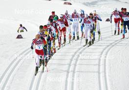 09.02.2014, Sochi, Russia (RUS): Martin Johnsrud Sundby (NOR), Alexey Poltoranin (KAZ), (l-r) - XXII. Olympic Winter Games Sochi 2014, cross-country, skiathlon men, Sochi (RUS). www.nordicfocus.com. © NordicFocus. Every downloaded picture is fee-liable.