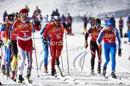 19.02.2014, Sochi, Russia (RUS): Ola Vigen Hattestad (NOR), Dario Cologna (SUI), Federico Pellegrino (ITA), (l-r) - XXII. Olympic Winter Games Sochi 2014, cross-country, team sprint, Sochi (RUS). www.nordicfocus.com. © NordicFocus. Every downloaded picture is fee-liable.