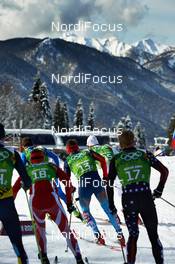 19.02.2014, Sochi, Russia (RUS): a group of athletes in the sharp corner - XXII. Olympic Winter Games Sochi 2014, cross-country, team sprint, Sochi (RUS). www.nordicfocus.com. © NordicFocus. Every downloaded picture is fee-liable.