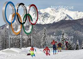 19.02.2014, Sochi, Russia (RUS): Alenka Cebasek (SLO), Sylwia Jaskowiec (POL), Anastasia Dotsenko (RUS), Stefanie Boehler (GER), Katerina Smutna (AUT), (l-r) - XXII. Olympic Winter Games Sochi 2014, cross-country, team sprint, Sochi (RUS). www.nordicfocus.com. © NordicFocus. Every downloaded picture is fee-liable.