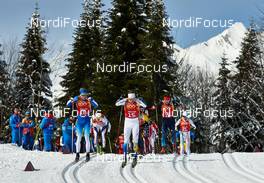 19.02.2014, Sochi, Russia (RUS): Iivo Niskanen (FIN), Emil Joensson (SWE), Maxim Vylegzhanin (RUS), (l-r) - XXII. Olympic Winter Games Sochi 2014, cross-country, team sprint, Sochi (RUS). www.nordicfocus.com. © NordicFocus. Every downloaded picture is fee-liable.