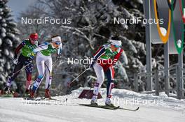 19.02.2014, Sochi, Russia (RUS): Kikkan Randall (USA), Stina Nilsson (SWE), Marit Bjoergen (NOR), (l-r) - XXII. Olympic Winter Games Sochi 2014, cross-country, team sprint, Sochi (RUS). www.nordicfocus.com. © NordicFocus. Every downloaded picture is fee-liable.
