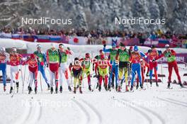 19.02.2014, Sochi, Russia (RUS): Ola Vigen Hattestad (NOR), Petter Northug (NOR), Hannes Dotzler (GER), Tim Tscharnke (GER), Gianluca Cologna (SUI) - XXII. Olympic Winter Games Sochi 2014, cross-country, team sprint, Sochi (RUS). www.nordicfocus.com. © NordicFocus. Every downloaded picture is fee-liable.
