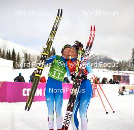 19.02.2014, Sochi, Russia (RUS): Kerttu Niskanen (FIN), Aino-Kaisa Saarinen (FIN), (l-r) - XXII. Olympic Winter Games Sochi 2014, cross-country, team sprint, Sochi (RUS). www.nordicfocus.com. © NordicFocus. Every downloaded picture is fee-liable.