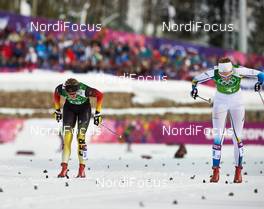 19.02.2014, Sochi, Russia (RUS): Denise Herrmann (GER), Stina Nilsson (SWE), (l-r) - XXII. Olympic Winter Games Sochi 2014, cross-country, team sprint, Sochi (RUS). www.nordicfocus.com. © NordicFocus. Every downloaded picture is fee-liable.