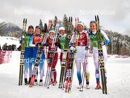 19.02.2014, Sochi, Russia (RUS): Kerttu Niskanen (FIN), Aino-Kaisa Saarinen (FIN), Ingvild Flugstad Oestberg (NOR), Marit Bjoergen (NOR), Ida Ingemarsdotter (SWE), Stina Nilsson (SWE), (l-r) - XXII. Olympic Winter Games Sochi 2014, cross-country, team sprint, Sochi (RUS). www.nordicfocus.com. © NordicFocus. Every downloaded picture is fee-liable.