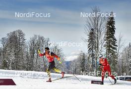 19.02.2014, Sochi, Russia (RUS): Hannes Dotzler (GER), Dario Cologna (SUI), (l-r) - XXII. Olympic Winter Games Sochi 2014, cross-country, team sprint, Sochi (RUS). www.nordicfocus.com. © NordicFocus. Every downloaded picture is fee-liable.