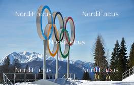 07.02.2014, Sochi, Russia (RUS): german athletes passing the olympic rings - XXII. Olympic Winter Games Sochi 2014, cross-country, training, Sochi (RUS). www.nordicfocus.com. © NordicFocus. Every downloaded picture is fee-liable.