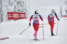 30.11.2014, Ruka, Finland (FIN): Maiken Caspersen Falla (NOR), Heidi Weng (NOR), (l-r)  - FIS world cup cross-country, 10km women, Ruka (FIN). www.nordicfocus.com. © Felgenhauer/NordicFocus. Every downloaded picture is fee-liable.