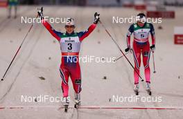 29.11.2014, Ruka, Finland (FIN): (l-r) Marit Bjoergen (NOR), Fischer, Swix, Rottefella and Maiken Caspersen Falla (NOR), Fischer, Swix, Alpina, Rottefella - FIS world cup cross-country, individual sprint, Ruka (FIN). www.nordicfocus.com. © Laiho/NordicFocus. Every downloaded picture is fee-liable.
