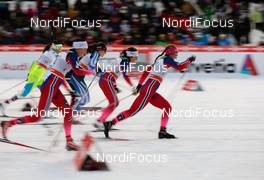 29.11.2014, Ruka, Finland (FIN): (l-r) Kari Vikhagen Gjeitnes (NOR), Madshus, Swix, Alpina and Ingvild Flugstad Oestberg (NOR), Madshus, Swix, Rottefella - FIS world cup cross-country, individual sprint, Ruka (FIN). www.nordicfocus.com. © Laiho/NordicFocus. Every downloaded picture is fee-liable.