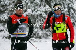 28.11.2014, Ruka, Finland (FIN): (l-r) Jean Marc Gaillard (FRA), Salomon, Swix, One Way and a french service man - FIS world cup cross-country, training, Ruka (FIN). www.nordicfocus.com. © Laiho/NordicFocus. Every downloaded picture is fee-liable.