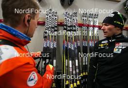 28.11.2014, Ruka, Finland (FIN): Salomon feature in a wax cabin with Jean Marc Gaillard (FRA), Salomon, Swix, One Way and Maurice Manificat (FRA) - FIS world cup cross-country, training, Ruka (FIN). www.nordicfocus.com. © Laiho/NordicFocus. Every downloaded picture is fee-liable.