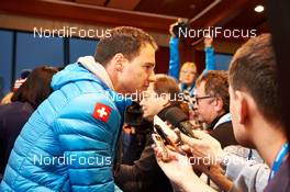 28.11.2014, Ruka, Finland (FIN): Fischer press conference at Ruka conference center, Dario Cologna (SUI) - FIS world cup cross-country, training, Ruka (FIN). www.nordicfocus.com. © Felgenhauer/NordicFocus. Every downloaded picture is fee-liable.