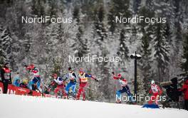 05.12.2014, Lillehammer, Norway (NOR): Alexey Petukhov (RUS), Martin Johnsrud Sundby (NOR), Ville Nousiainen (FIN), Eirik Brandsdal (NOR), Evgeniy Belov (RUS), David Hofer (ITA), (l-r)  - FIS world cup cross-country, individual sprint, Lillehammer (NOR). www.nordicfocus.com. © Felgenhauer/NordicFocus. Every downloaded picture is fee-liable.