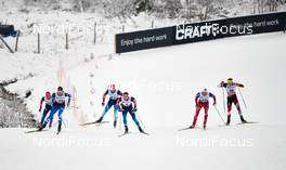 05.12.2014, Lillehammer, Norway (NOR): Maxim Vylegzhanin (RUS), Matias Strandvall (FIN), Andrey Larkov (RUS), Sergey Ustiugov (RUS), Niklas Dyrhaug (NOR), Bernhard Tritscher (AUT), (l-r)  - FIS world cup cross-country, individual sprint, Lillehammer (NOR). www.nordicfocus.com. © Felgenhauer/NordicFocus. Every downloaded picture is fee-liable.