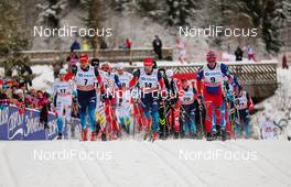 07.12.2014, Lillehammer, Norway (NOR): (l-r) Evgeniy Belov (RUS), Fischer, Swix, Alpina, Rottefella, Adidas, Maxim Vylegzhanin (RUS), Fischer, Swix, Alpina, Rottefella, Adidas and Chris Andre Jespersen (NOR), Rossignol, KV+, Rottefella - FIS world cup cross-country, pursuit men, Lillehammer (NOR). www.nordicfocus.com. © Laiho/NordicFocus. Every downloaded picture is fee-liable.