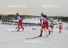 07.12.2014, Lillehammer, Norway (NOR): (l-r) Chris Andre Jespersen (NOR), Rossignol, KV+, Rottefella and Petter Northug (NOR), Fischer, Swix, Rottefella - FIS world cup cross-country, pursuit men, Lillehammer (NOR). www.nordicfocus.com. © Laiho/NordicFocus. Every downloaded picture is fee-liable.
