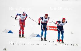 07.12.2014, Lillehammer, Norway (NOR): Petter Northug (NOR), Alexander Legkov (RUS), Sergey Turyshev (RUS), (l-r)  - FIS world cup cross-country, pursuit men, Lillehammer (NOR). www.nordicfocus.com. © Felgenhauer/NordicFocus. Every downloaded picture is fee-liable.