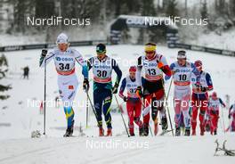 07.12.2014, Lillehammer, Norway (NOR): (l-r) Lars Nelson (SWE), Rossignol, Skigo, Rottefella, Craft, Alexey Poltoranin (KAZ), Fischer, One Way, Rottefella, Bernhard Tritscher  (AUT), Fischer, One Way, Rottefella, Loeffler and Andrew Musgrave (GBR), Salomon, Swix - FIS world cup cross-country, pursuit men, Lillehammer (NOR). www.nordicfocus.com. © Laiho/NordicFocus. Every downloaded picture is fee-liable.