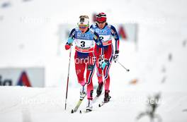 07.12.2014, Lillehammer, Norway (NOR): Therese Johaug (NOR), Heidi Weng (NOR), (l-r)  - FIS world cup cross-country, pursuit women, Lillehammer (NOR). www.nordicfocus.com. © Felgenhauer/NordicFocus. Every downloaded picture is fee-liable.