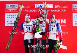 20.12.2014, Davos, Switzerland (SUI): (l-r) Petter Northug (NOR), Fischer, Swix, Rottefella, Anders Gloersen (NOR), Fischer, Swix, Alpina, Rottefella and Chris Andre Jespersen (NOR), Rossignol, KV+, Rottefella - FIS world cup cross-country, 15km men, Davos (SUI). www.nordicfocus.com. © Laiho/NordicFocus. Every downloaded picture is fee-liable.