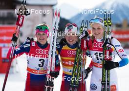 21.12.2014, Davos, Switzerland (SUI): (l-r) Ingvild Flugstad Oestberg (NOR), Madshus, Swix, Rottefella, Marit Bjoergen (NOR), Fischer, Swix, Rottefella and Stina Nilsson (SWE), Fischer, Alpina, Craft - FIS world cup cross-country, individual sprint, Davos (SUI). www.nordicfocus.com. © Laiho/NordicFocus. Every downloaded picture is fee-liable.
