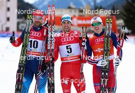 21.12.2014, Davos, Switzerland (SUI): (l-r) Alexey Petukhov (RUS), Fischer, Swix, Rottefella, Adidas, Federico Pellegrino (ITA), Rossignol, Rottefella and Finn Haagen Krogh (NOR), Fischer, Swix, Alpina, Rottefella  - FIS world cup cross-country, individual sprint, Davos (SUI). www.nordicfocus.com. © Laiho/NordicFocus. Every downloaded picture is fee-liable.